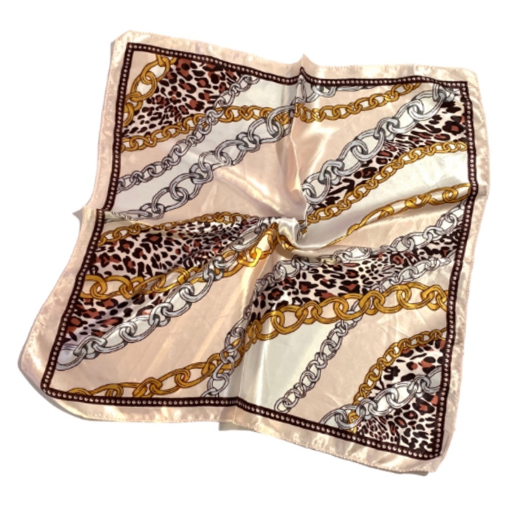 Cheetah & Chain Print Square Neckerchief Bag Scarf - Picture 5 of 6